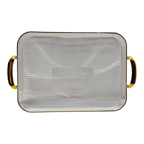 Exquisite Acrylic Serving Trays With Golden Handles, Set 3 Pieces