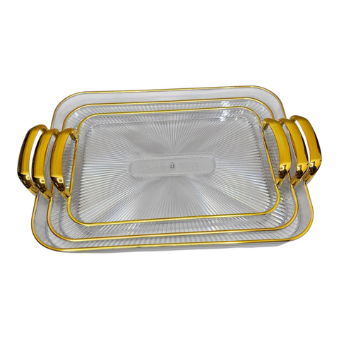 Exquisite Acrylic Serving Trays With Golden Handles, Set 3 Pieces