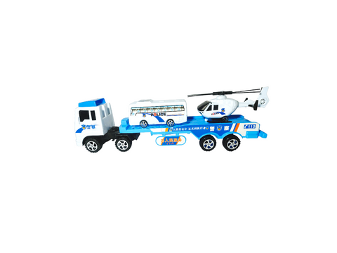 Police Toy Truck Carrier With Helicopter & Toy Bus