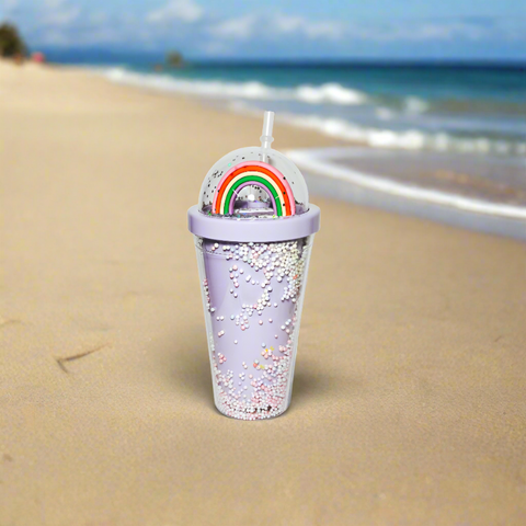Rainbow Décor Plastic Tumbler With Dome Lid & Straw