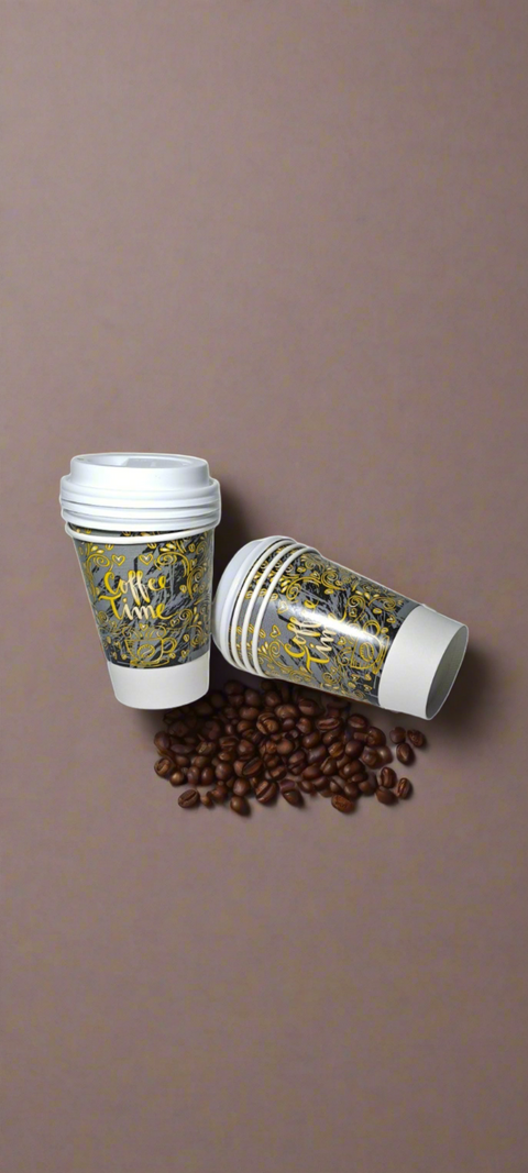 Disposable Insulated Double Wall Coffee Cups & Lids  6Pcs  354ml
