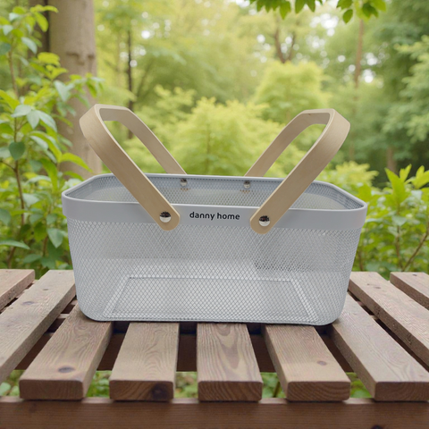 Metal Mesh Basket with Wooden Handle 42.2*26*17.5cm