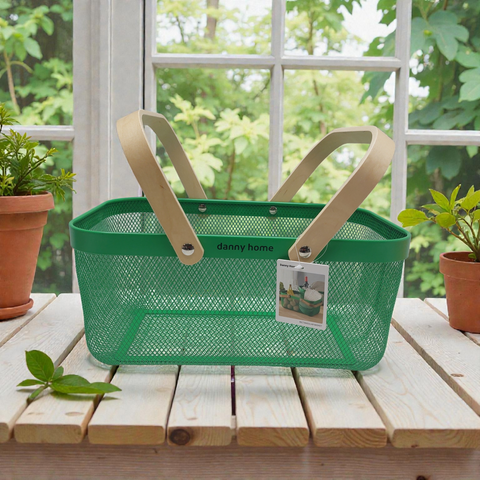 Metal Mesh Basket with Wooden Handle 42.2*26*17.5cm
