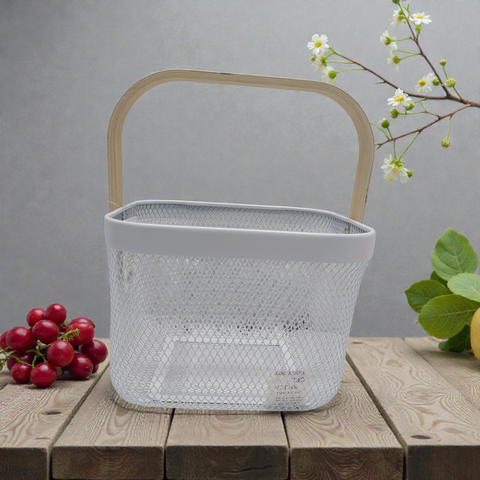 Metal Mesh Basket with Wooden Handle 24*24*17.5CM