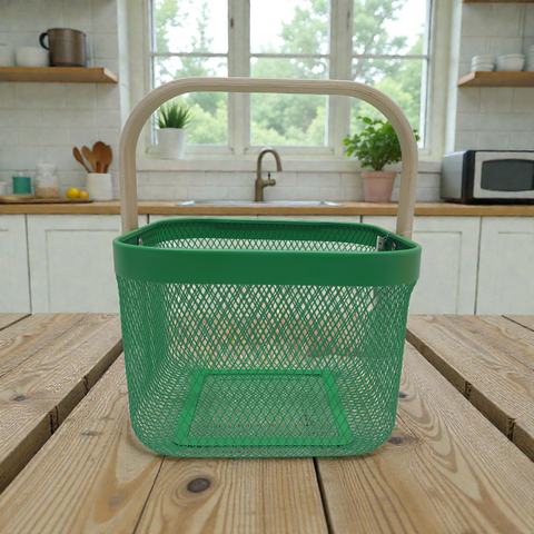 Metal Mesh Basket with Wooden Handle 24*24*17.5CM