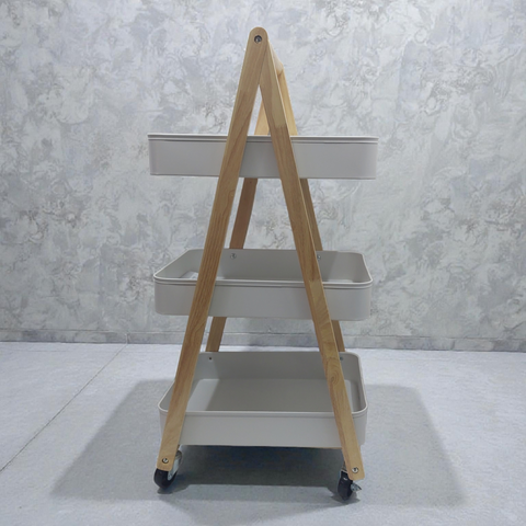Trolley Cart 3 Layer Iron + Rubber Wood 43*2*35.3*87.7cm