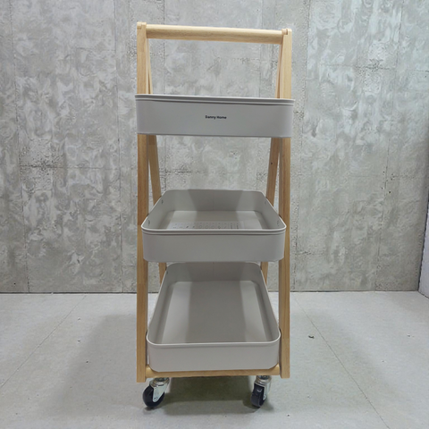 Trolley Cart 3 Layer Iron + Rubber Wood 43*2*35.3*87.7cm