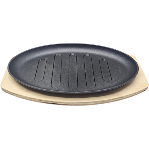 Cast Iron Steak Plate with Wooden Platter 12"