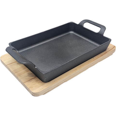 Square Cast Iron Dish and Wooden Platter 24cm