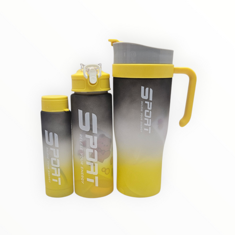 3 Pack Sports Gradient Color Water Bottle 1200ML, 700ML, 260ML