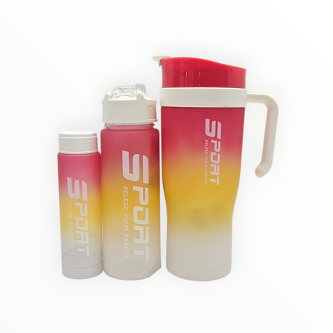 3 Pack Sports Gradient Color Water Bottle 1200ML, 700ML, 260ML