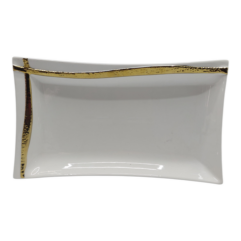 Rectangular Serving Plate with Gold Edge
