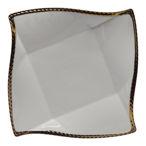 Wave Square Dinner Plate with Gold Edge 10"