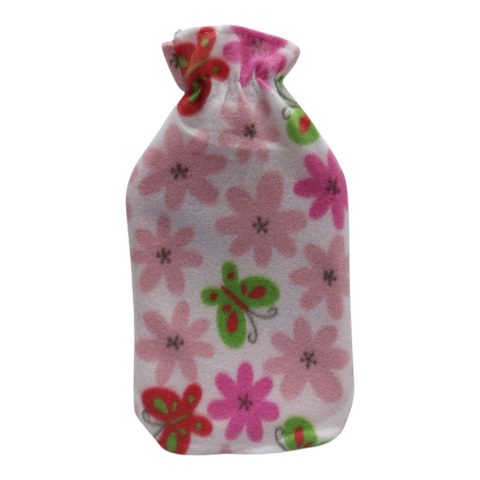Hot Water Bottle with Floral Fleece Cover 2L