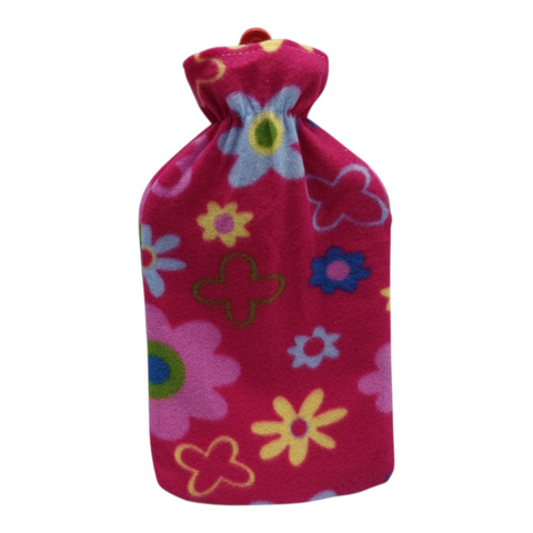Hot Water Bottle with Floral Fleece Cover 2L