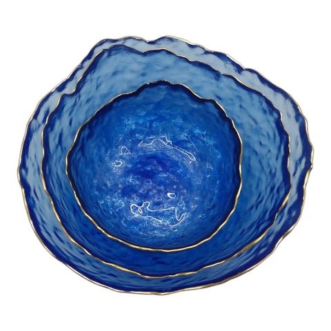 Glass Bowl 3PC with Gold Rim