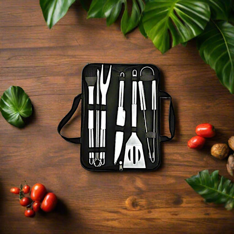 9pc Stainless Steel Braai Utensil Set & Storage Bag