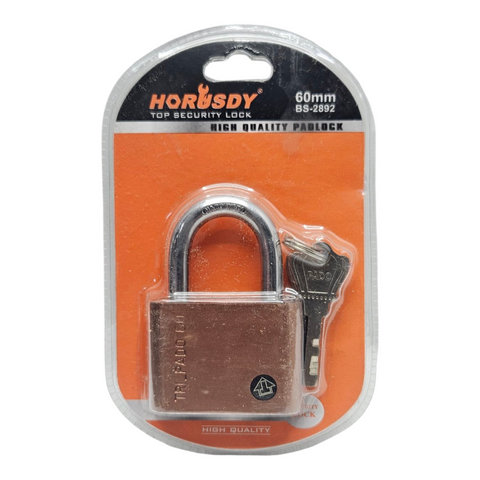 Horsdy padlock with key in clear packaging on an orange background