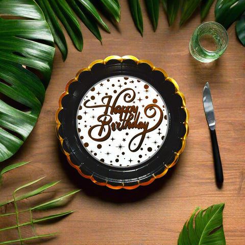 Elegant Happy Birthday Paper Party Plates 10pcs
