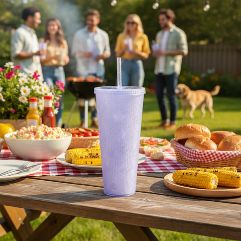 Plastic Reusable Cups with Lids and Straws