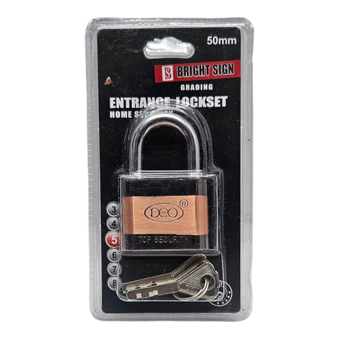 Bronze padlock with keys in packaging labeled 'Bright Sign' on a white background
