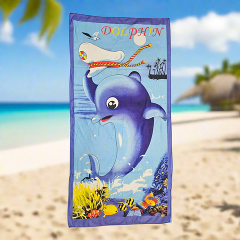 Children's towel with a dolphin design on a blue background