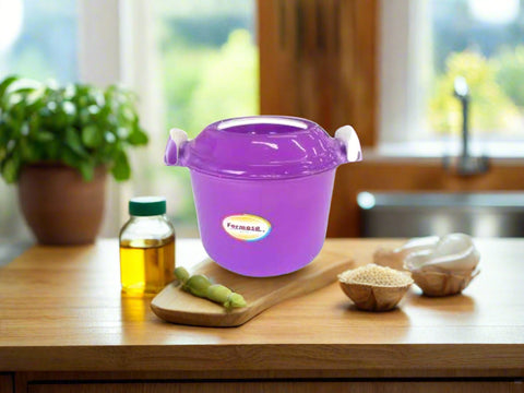 Purple bucket with a visible brand logo on a white background