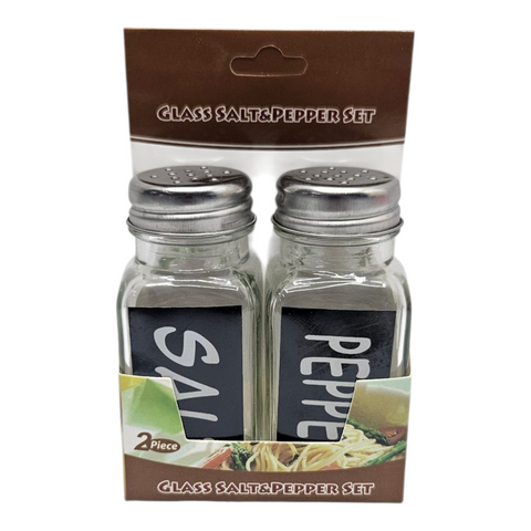 Glass salt and pepper shakers in packaging 