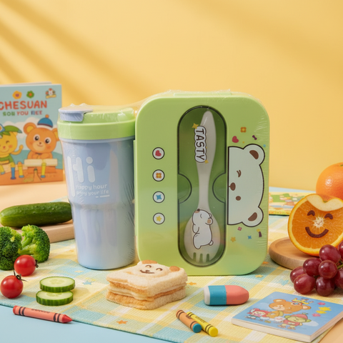 Plastic Kids Lunch Box With Water Bottle  1200ml & 500ml