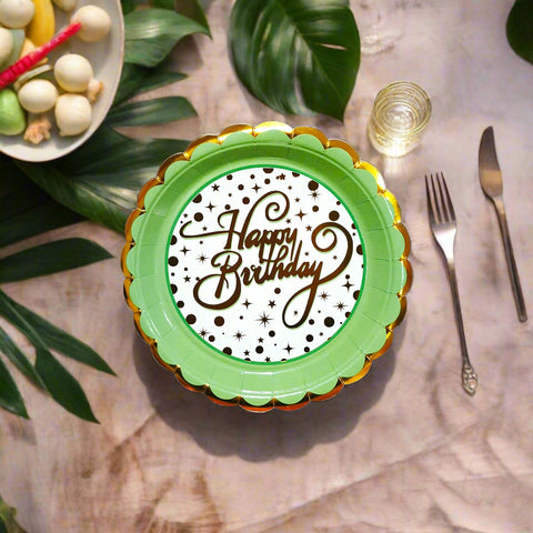 Elegant Happy Birthday Paper Party Plates 10pcs