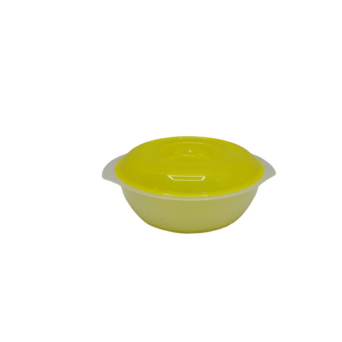 Green plastic container with a lid on a white background