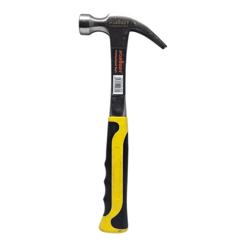 Hammer with a black and yellow handle on a white background