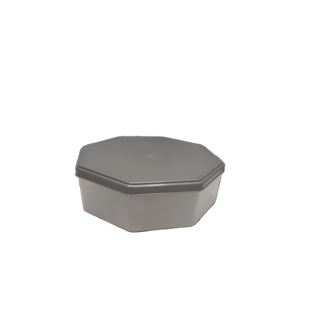 Hexagonal grey container on a white background