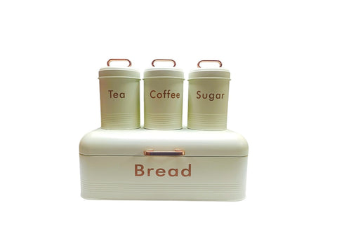 Retro Bread Bin Steel Design with 3 Piece Matching Canister Set