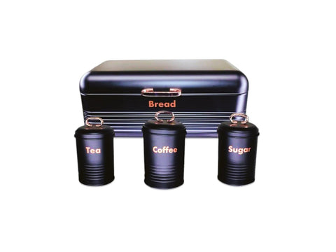 Retro Bread Bin Steel Design with 3 Piece Matching Canister Set