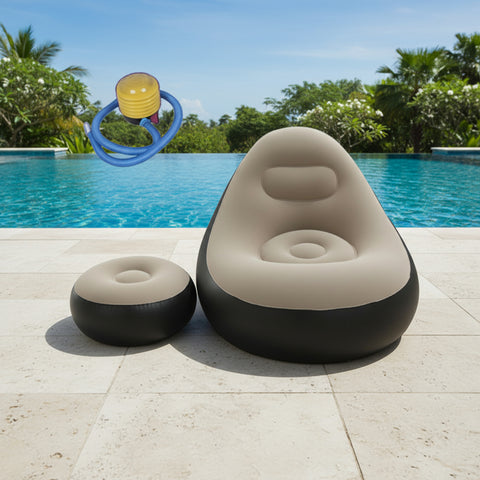 Inflatable chair with footrest on a white background