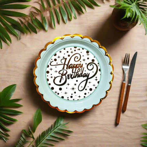 Elegant Happy Birthday Paper Party Plates 10pcs