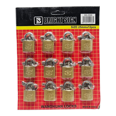 Pack of Wanghuan locks on a red grid background with Brightsign branding.