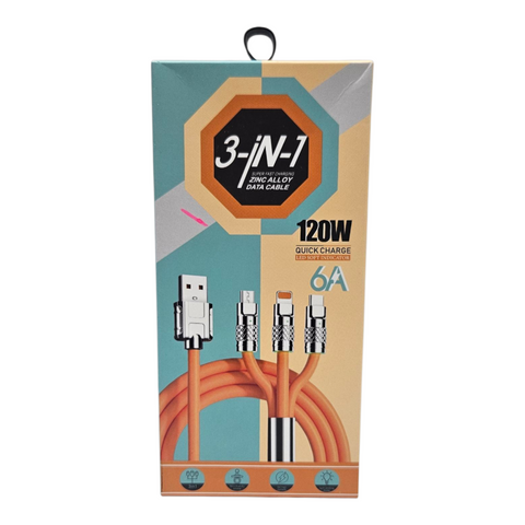 3-in-1 Super Fast Charging Zinc Alloy Data Cable.