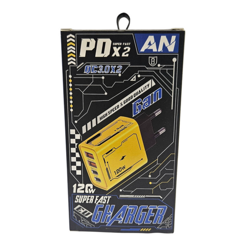 120W Dual USB + Dual Type-C GaN PD Fast Charger.
