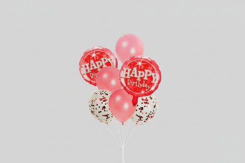 Set of balloons with 'Happy Birthday' text on a white background