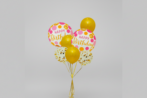 Set of colorful balloons with 'Happy Birthday' text on a white background
