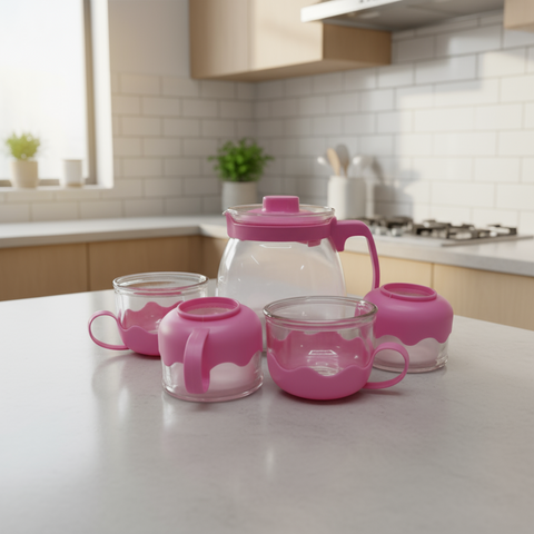 Glass Tea Pot with 4 Cups
