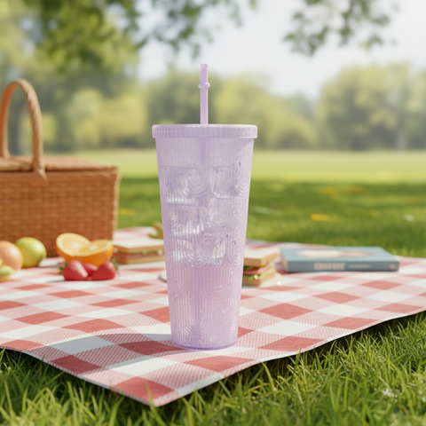 Plastic Reusable Cups with Lids and Straws