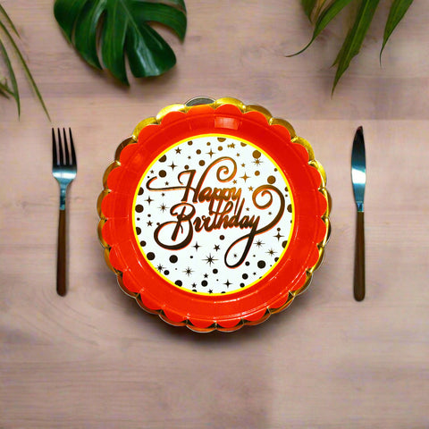 Elegant Happy Birthday Paper Party Plates 10pcs