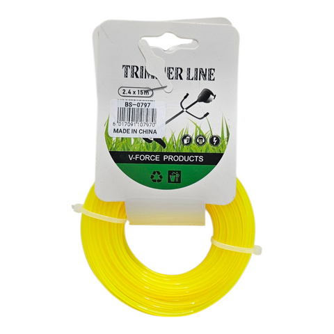 Yellow string trimmer line with packaging on a white background