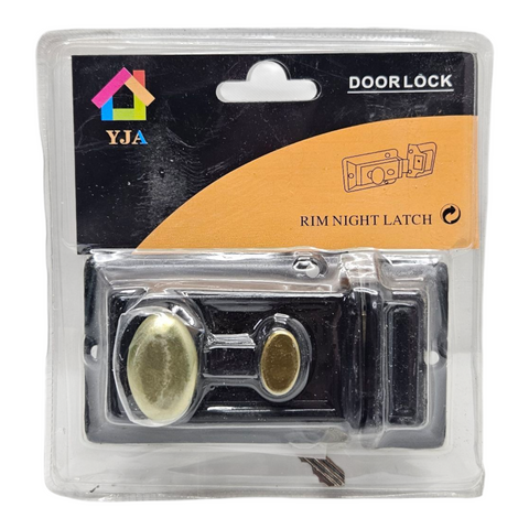 YJA door lock packaging with rim night latch on a white background