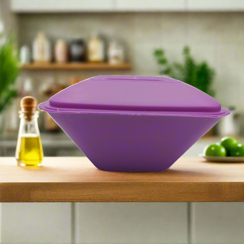 Purple food container with lid on a white background