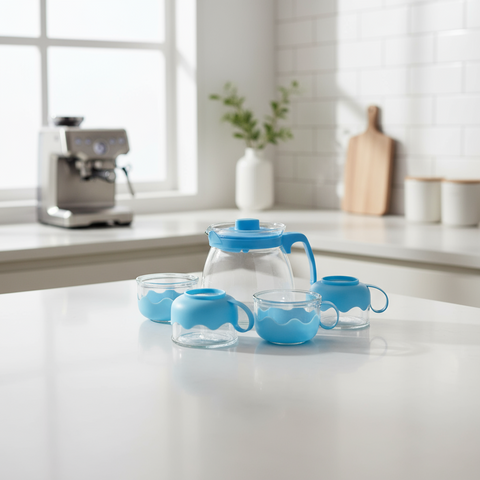 Glass Tea Pot with 4 Cups