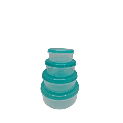 Set of teal stackable containers on a white background